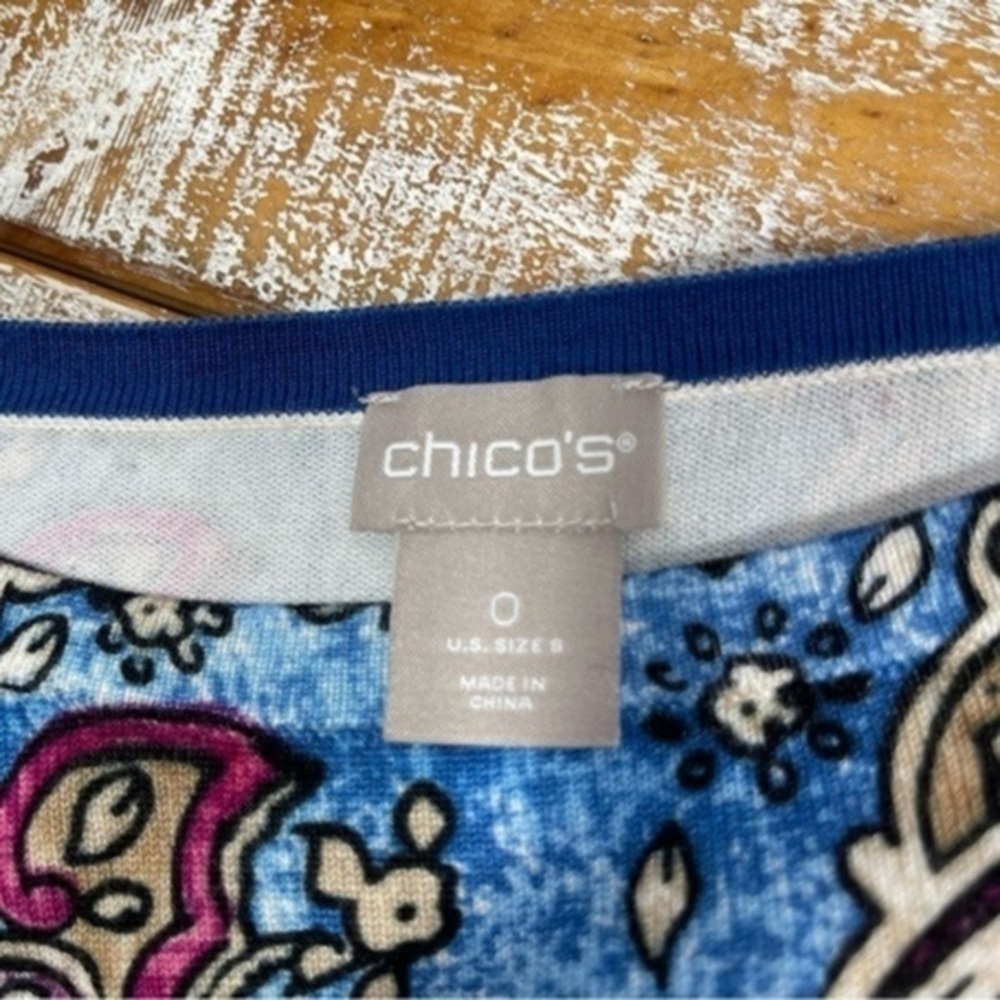 Chico’s Women Scroll Print Sweater Top Size O or S - Picture 10 of 11